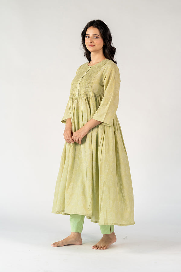 Cotton Hand Block Printed Kurta - Green