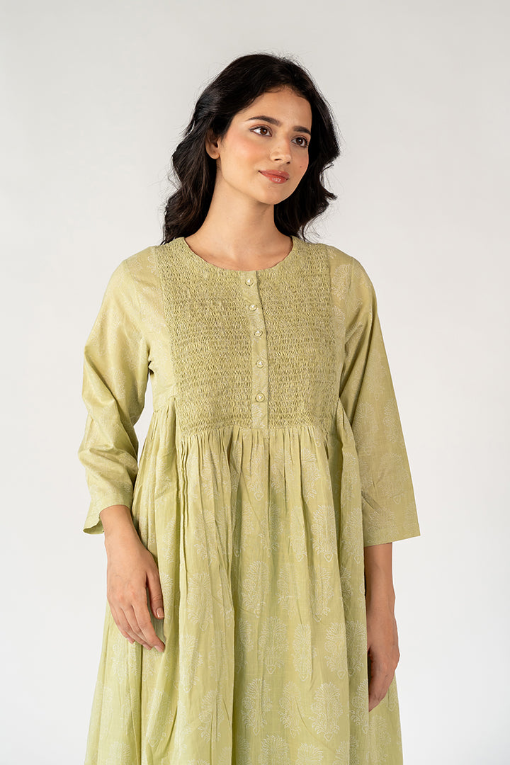 Cotton Hand Block Printed Kurta - Green