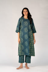 Cotton Hand Block Dabu Printed Kurta - Green