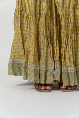 Cotton Hand Block Printed Skirt - Mustard Yellow