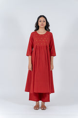 Cotton Hand Embroidery Kurta - Red