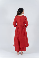 Cotton Hand Embroidery Kurta - Red