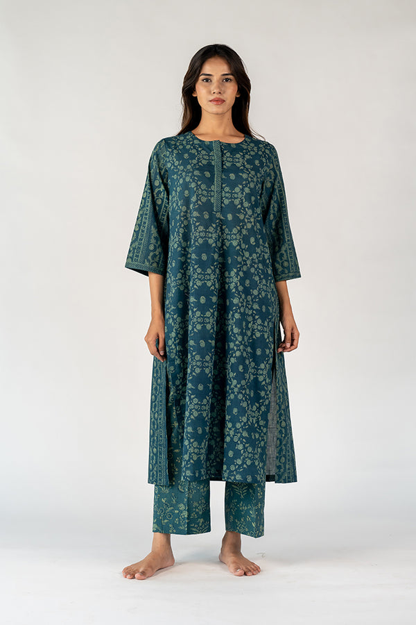 Cotton Hand Block Printed Kurta - Green