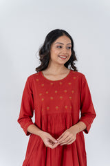 Cotton Hand Embroidery Kurta - Red