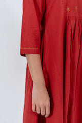 Cotton Hand Embroidery Kurta - Red