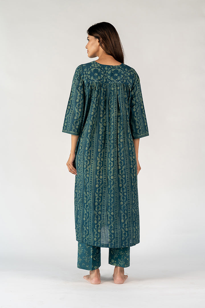 Cotton Hand Block Printed Kurta - Green