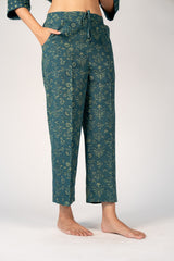 Cotton Hand Block Dabu Printed Parallel - Green