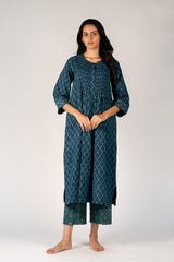 Cotton Hand Block Dabu Printed Kurta - Green