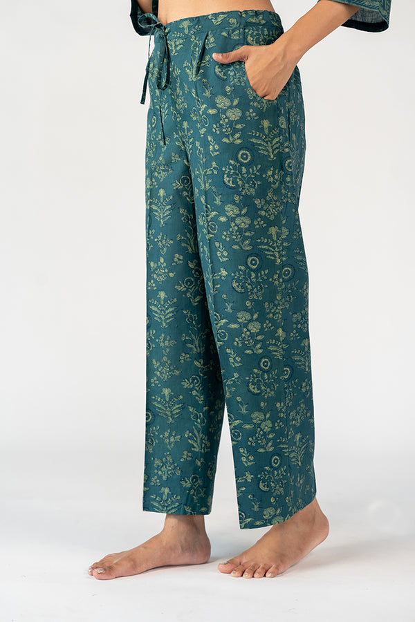 Cotton Hand Block Printed Parallel - Green