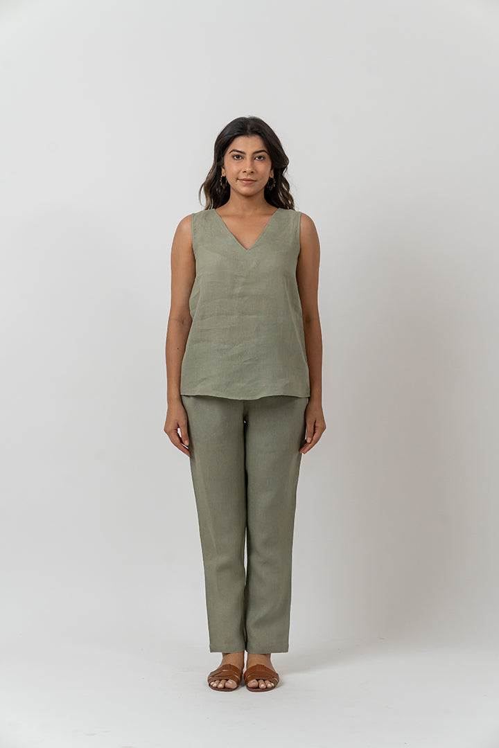 Linen Top - Turquoise Green