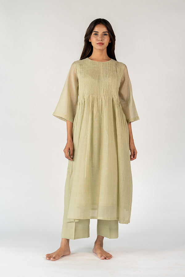 Chanderi Embroidered Kurta - Green