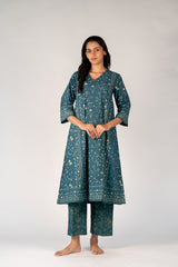 Cotton Hand Block Dabu Printed Kurta - Green