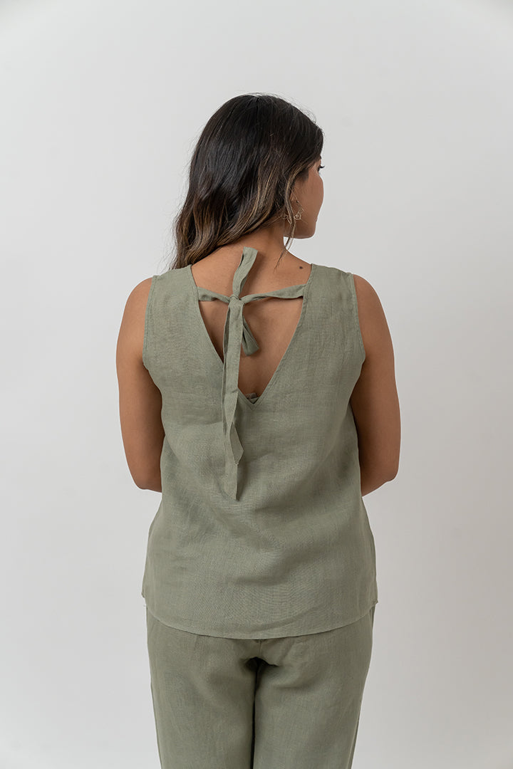 Linen Top - Turquoise Green