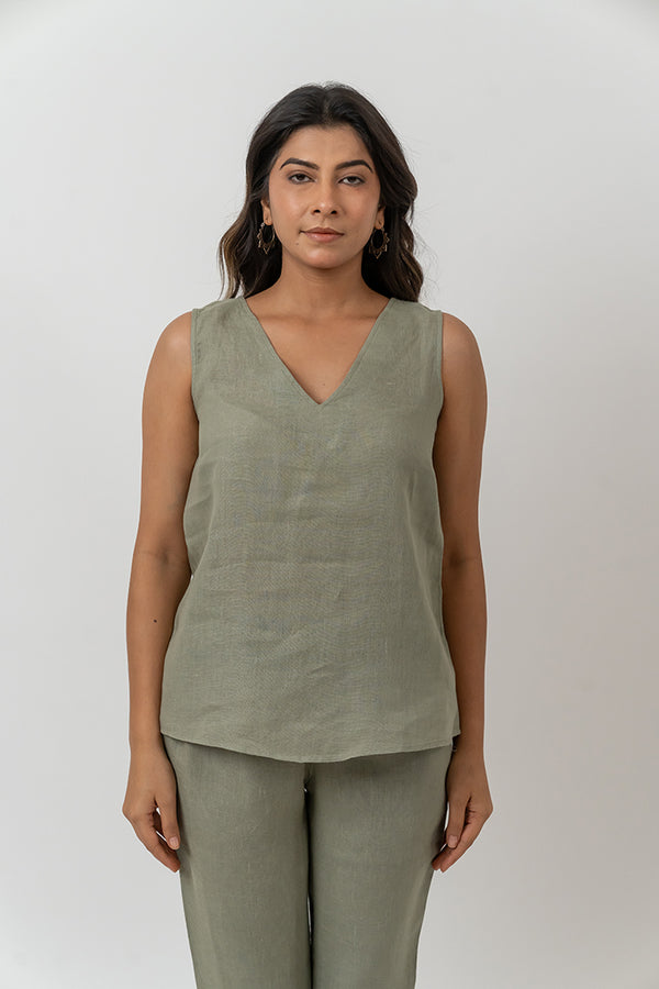 Linen Top - Turquoise Green