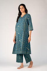 Cotton Hand Block Dabu Printed Kurta - Green