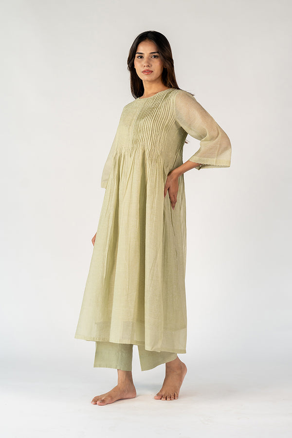 Chanderi Embroidered Kurta - Green