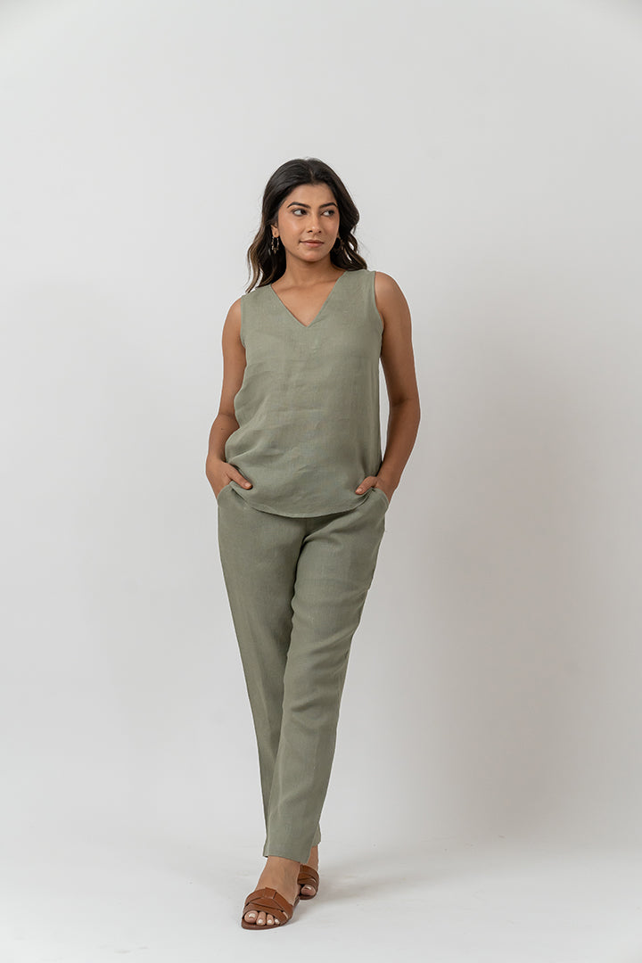 Linen Top - Turquoise Green