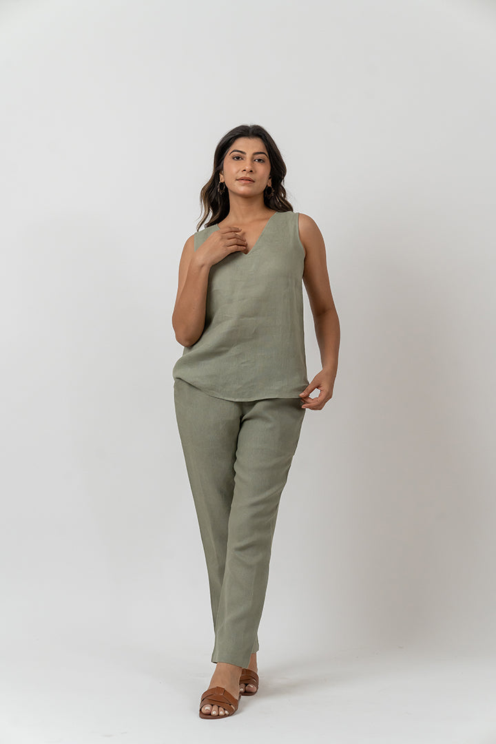 Linen Top - Turquoise Green