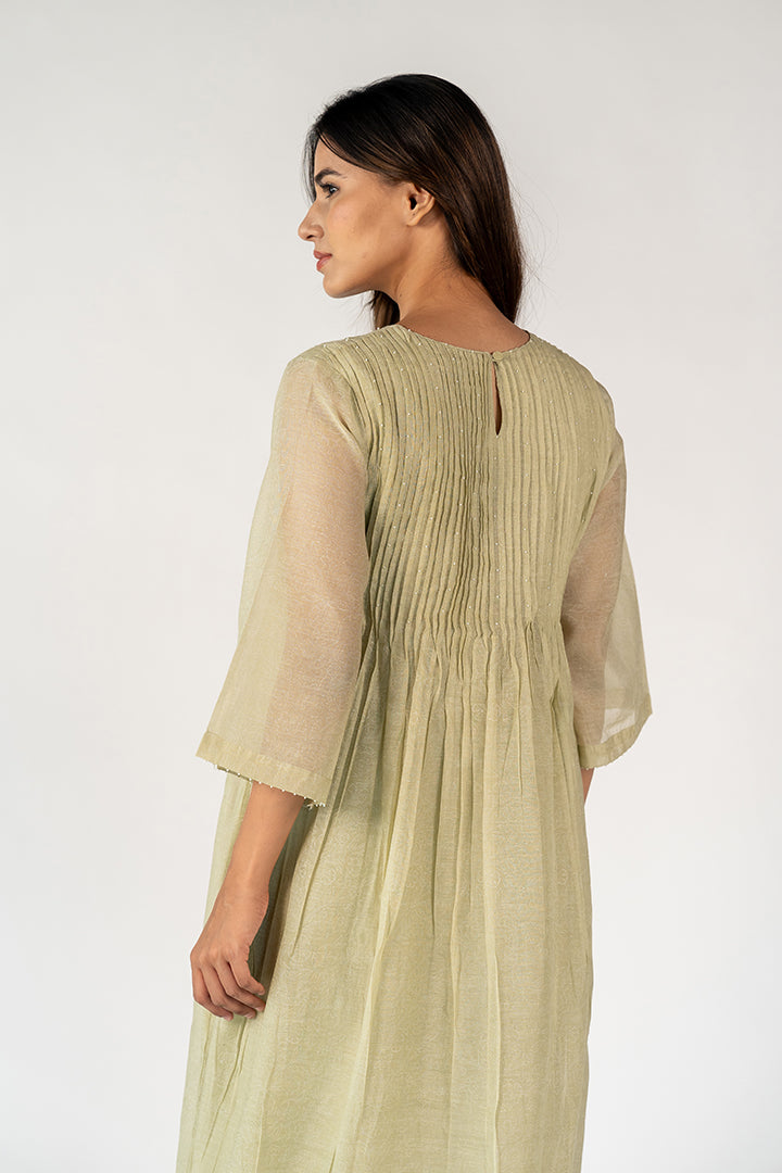 Chanderi Embroidered Kurta - Green