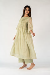 Chanderi Embroidered Kurta - Green