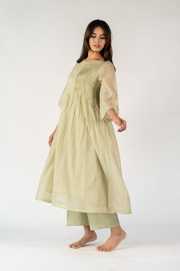 Chanderi Embroidered Kurta - Green