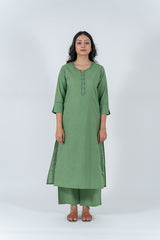 Cotton Hand Embroidery Kurta - Green