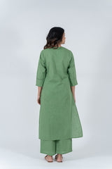 Cotton Hand Embroidery Kurta - Green