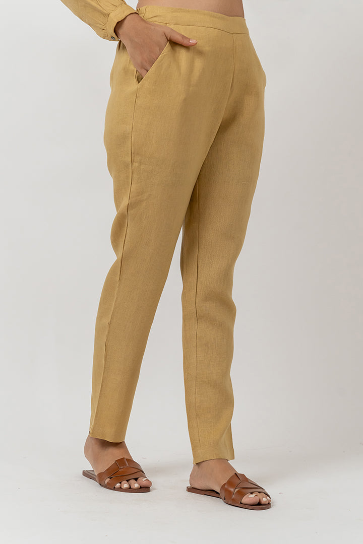 Linen Elasticated Waist Pant - Mustard Yellow