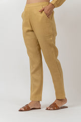 Linen Elasticated Waist Pant - Mustard Yellow