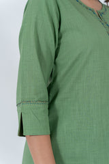 Cotton Hand Embroidery Kurta - Green