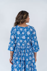 Cotton Hand Block Printed Dress - Blue