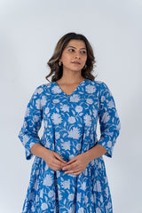 Cotton Hand Block Printed Dress - Blue