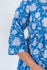 Cotton Hand Block Printed Dress - Blue