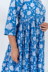 Cotton Hand Block Printed Dress - Blue