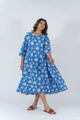 Cotton Hand Block Printed Dress - Blue