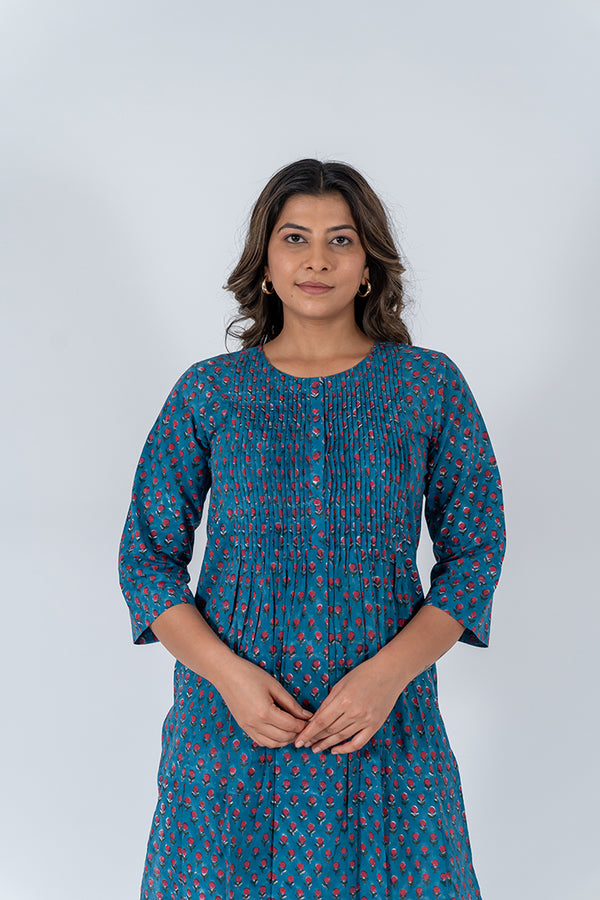 Cotton Hand Block Printed Kurta - Blue