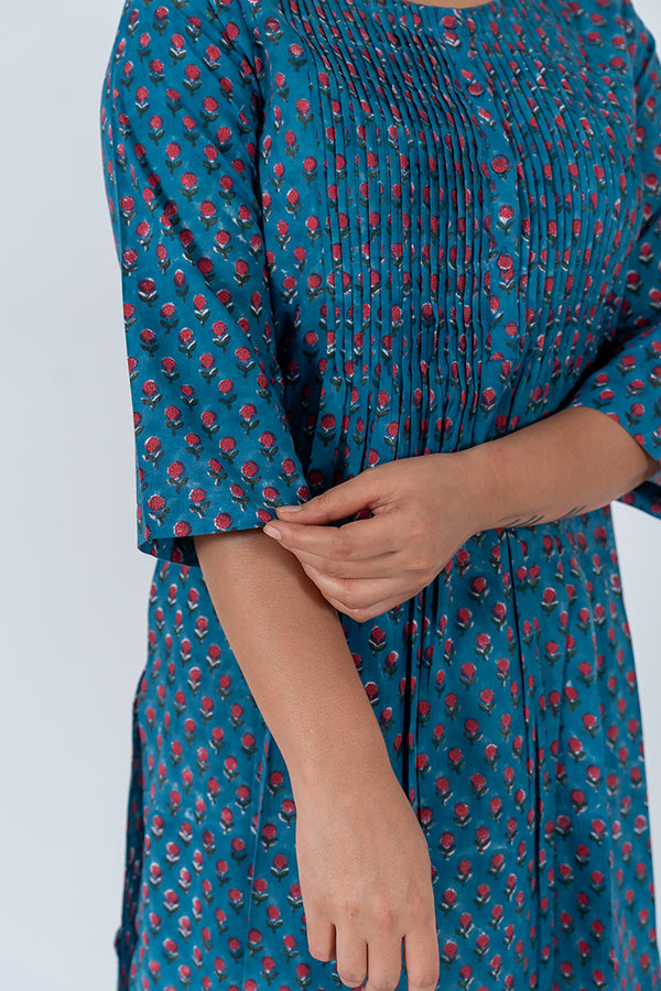 Cotton Hand Block Printed Kurta - Blue