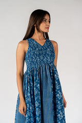 Cotton Hand Block Printed Dress - Blue