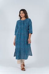 Cotton Hand Block Printed Kurta - Blue