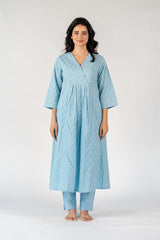 Cotton Hand Block Printed Kurta - Blue