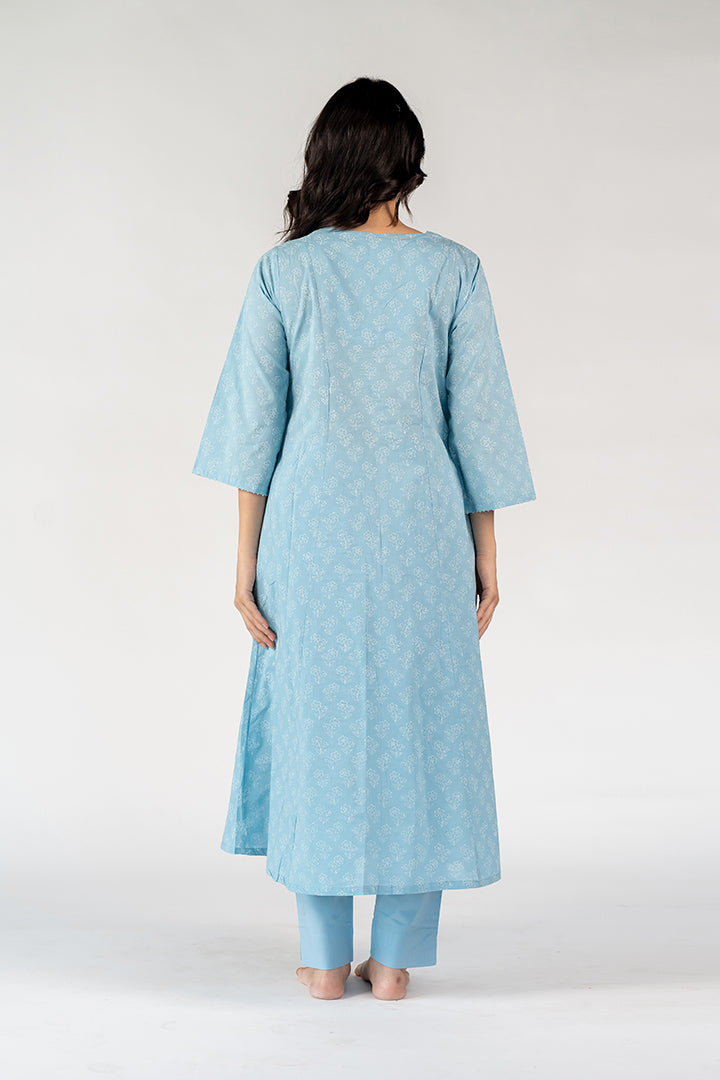 Cotton Hand Block Printed Kurta - Blue