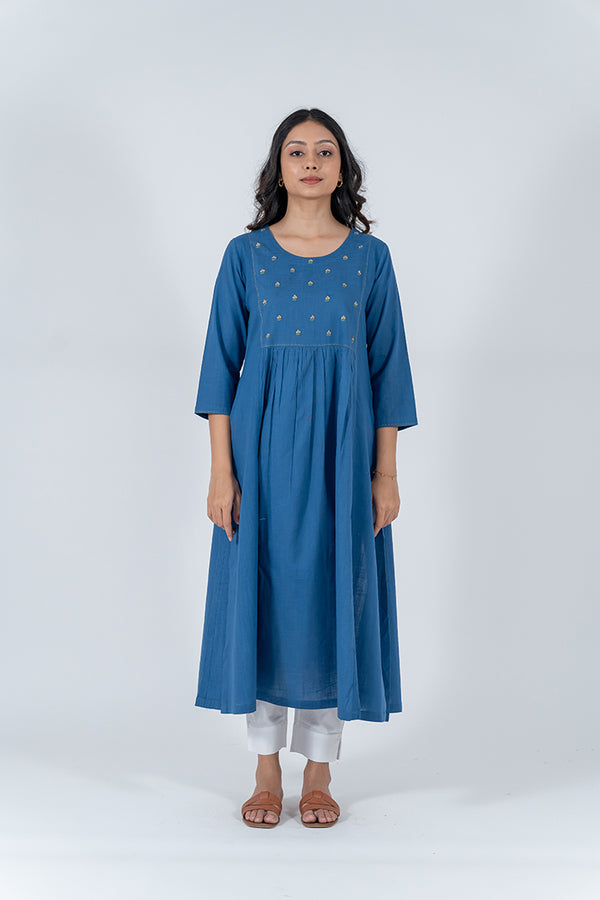 Cotton Hand Embroidery Kurta - Blue