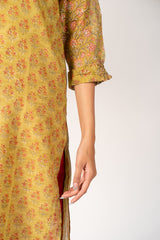 Chanderi Hand Block Printed Kurta- Yellow