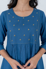 Cotton Hand Embroidery Kurta - Blue