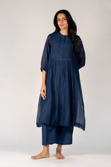Chanderi Hand Embroidered Kurta - Blue