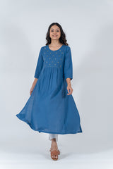 Cotton Hand Embroidery Kurta - Blue