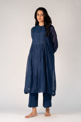 Chanderi Hand Embroidered Kurta - Blue