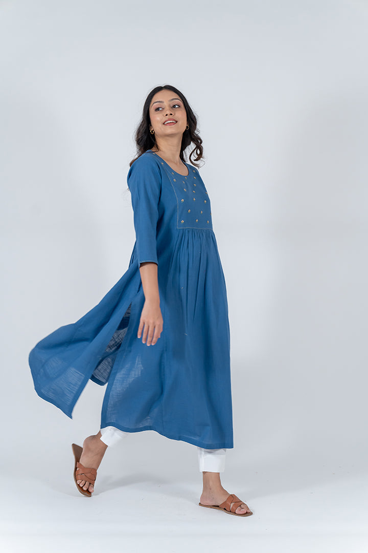 Cotton Hand Embroidery Kurta - Blue