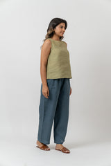 Linen Embroidered Top - Pista Green