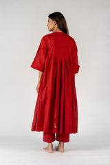 Cotton Hand Embroidered Kurta - Maroon